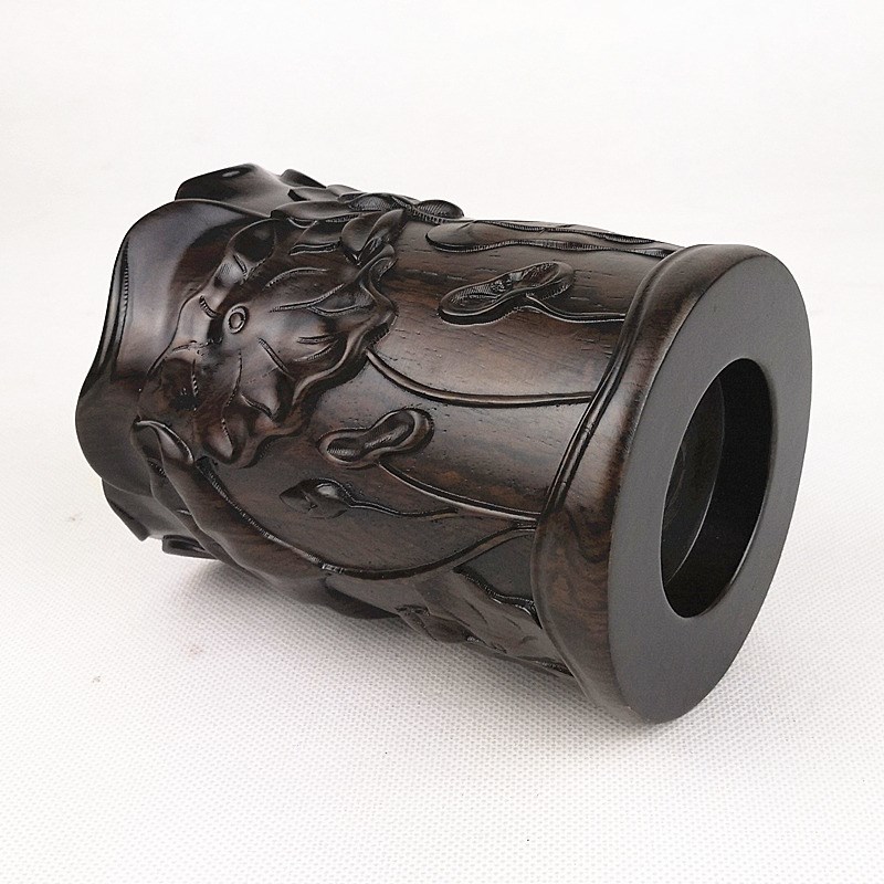 实木笔筒工艺品木雕刻红木黑檀木质办公桌毛笔筒锦盒包装礼品