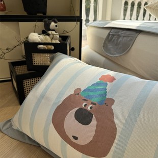 夏季 蓝条纹爱熊凉感冰丝席空调席水洗m.米夏凉席三件