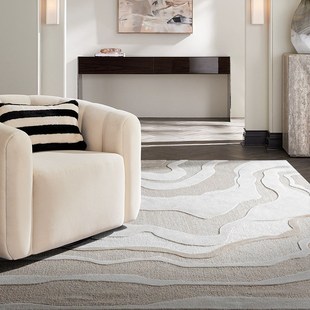 高级感立体地毯 现代纯色奶油风条纹客厅卧室床边垫大宅别墅地垫