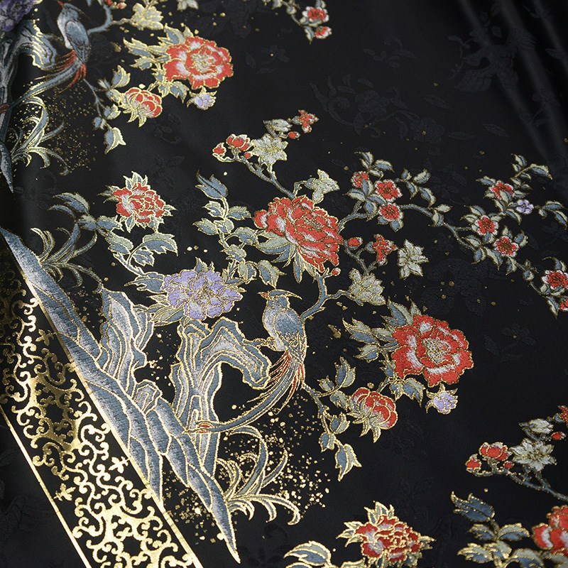 富贵报喜妆花织金马面裙布料黑色多彩汉服布料提花面料秋冬玉猫家