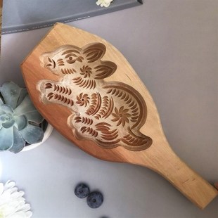 梨木手工雕刻十二生肖兔虎模模梨木点心饼干糕点面食面点烘焙模具