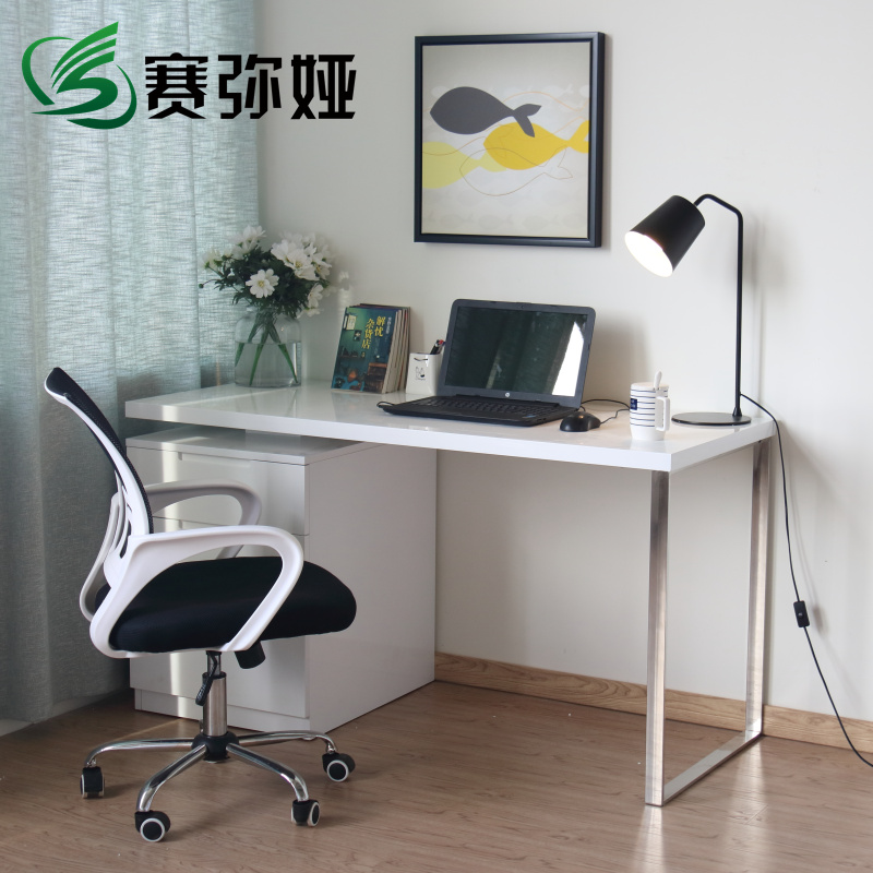 现代简约白色烤漆电脑桌办公桌家用写字台小户型旋转书桌定做
