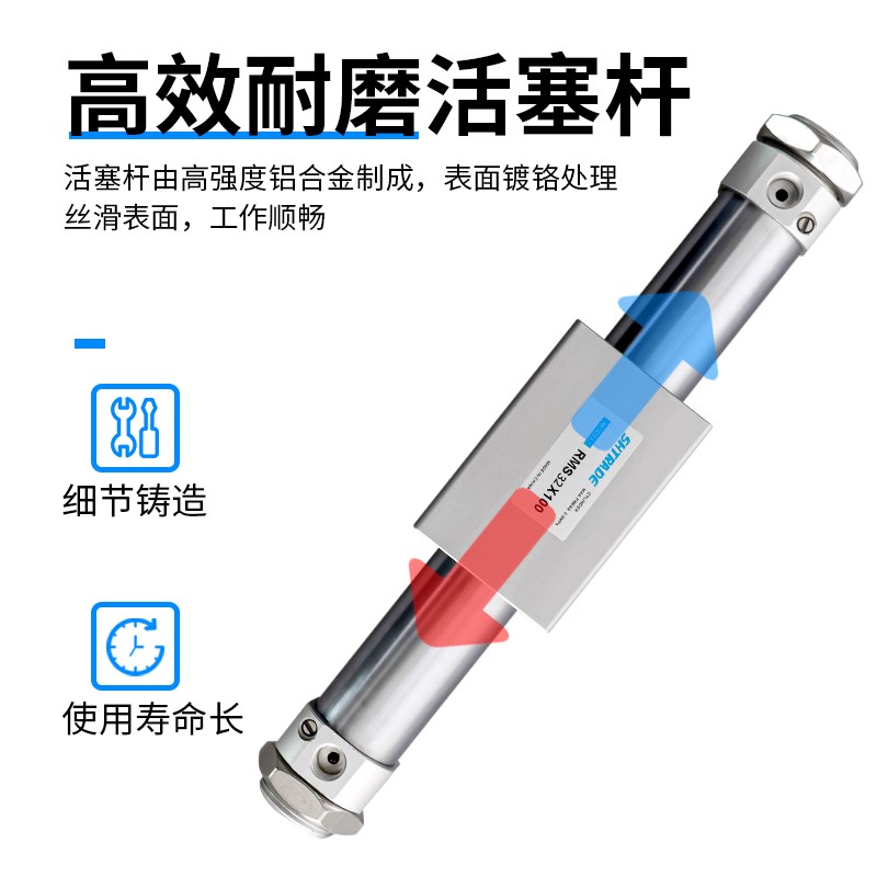 磁偶式无杆气缸RMS32X100/200/300/400/500/600~缓冲调节滑台型