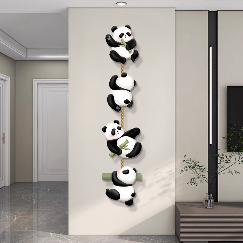客厅装饰画免打孔新款熊猫串串走廊过道墙壁画现代入户玄关挂画