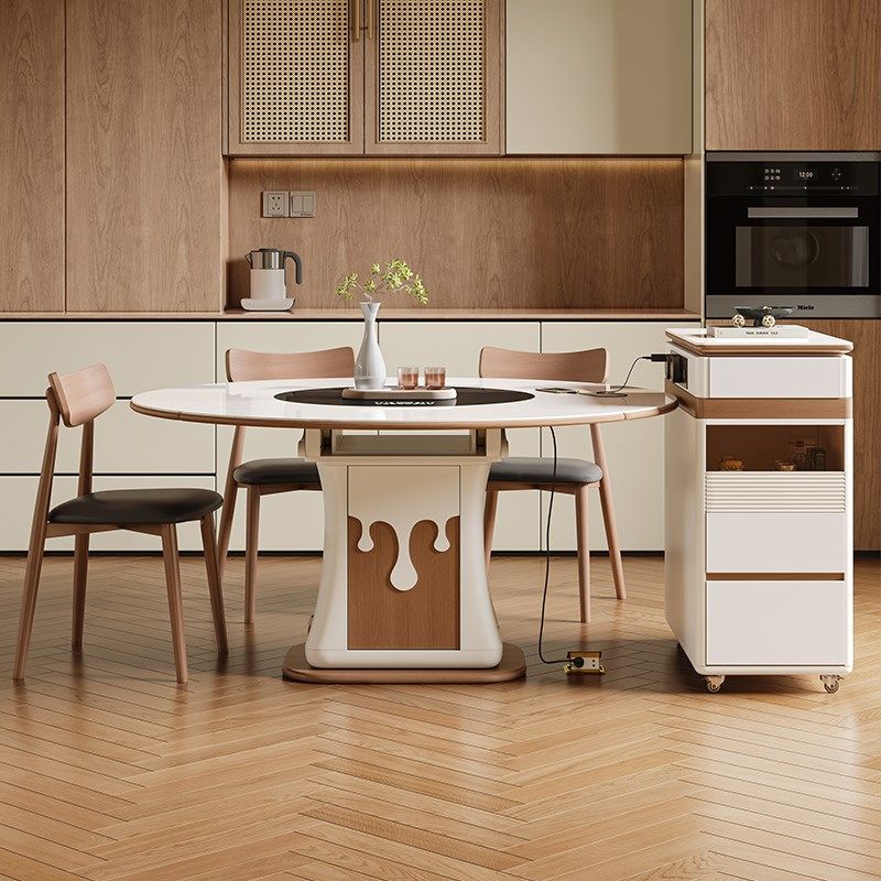 中古风胡桃木纹岩板伸缩岛台餐桌一体家用电磁炉火锅餐岛,住宅家具,岛台餐桌,淘宝优惠券,粉丝福利购,淘宝优惠卷