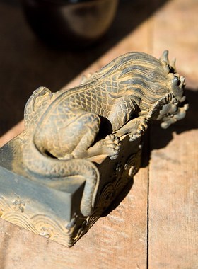 国风中式仿铸铁镇水兽避水兽蚣蝮桌面摆件招财茶宠家居纯手工艺品