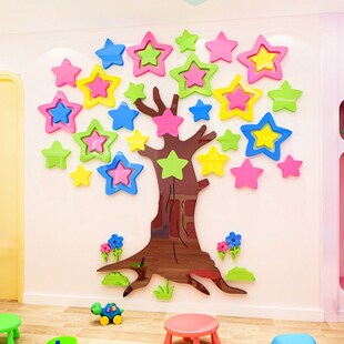 幼儿园班级文化墙布置贴纸学生风采许愿大树心愿主题墙自粘装饰画