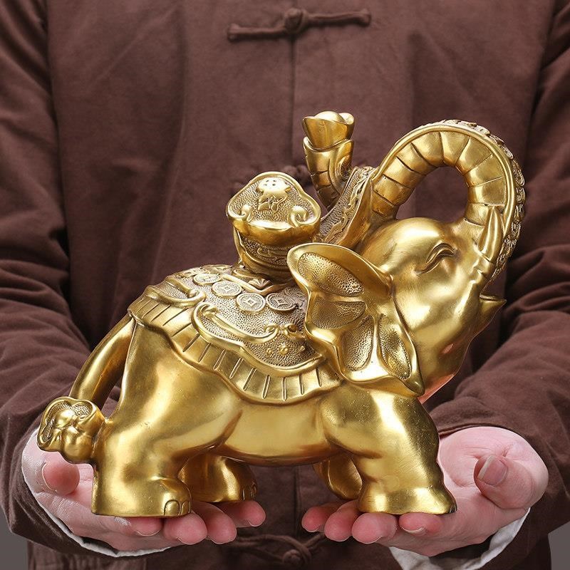 纯铜大象摆件一对招财如意葫芦吸水象客厅酒柜装饰品店铺开业礼品