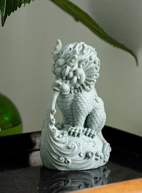 碌心 青砂石招财水神神兽摆件鱼缸造景 办公家居送礼创意桌面茶宠