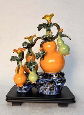 葫芦五福临门陶瓷摆件石湾公仔客厅高端装饰品