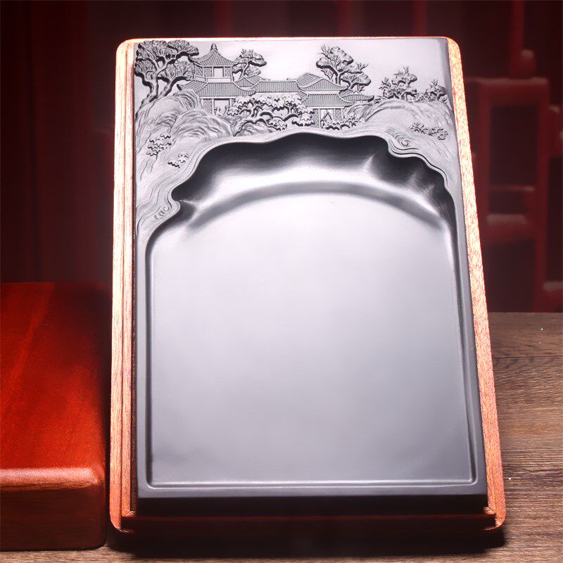 大号精品经典长方形歙砚天然砚台石老坑实用壶承干泡茶台茶托摆件