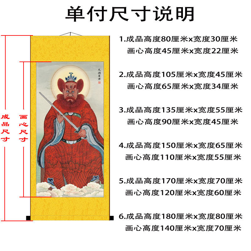 火德星君火神像祝融火王爷像火神爷客厅家居背景挂画丝绸画图片