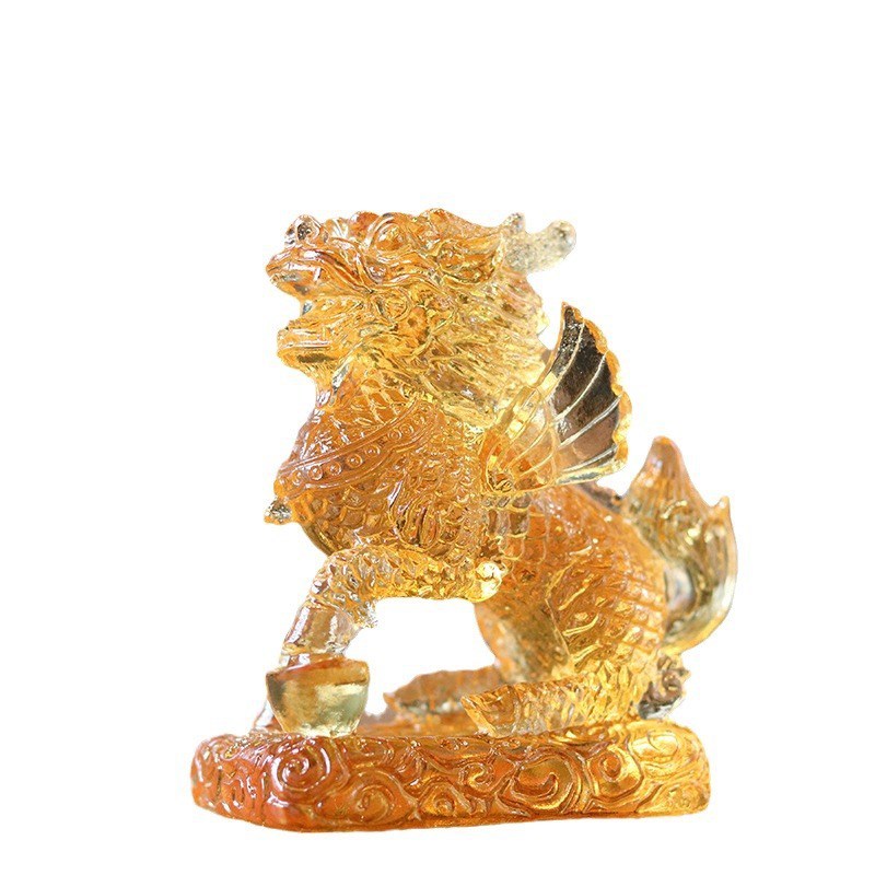 古法琉璃麒麟中式桌面摆件节日送礼家居摆件麒麟一对乔迁商务礼品