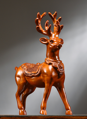 花梨木雕梅花鹿家居客厅实木一对家居办公摆设酒柜装饰工艺品