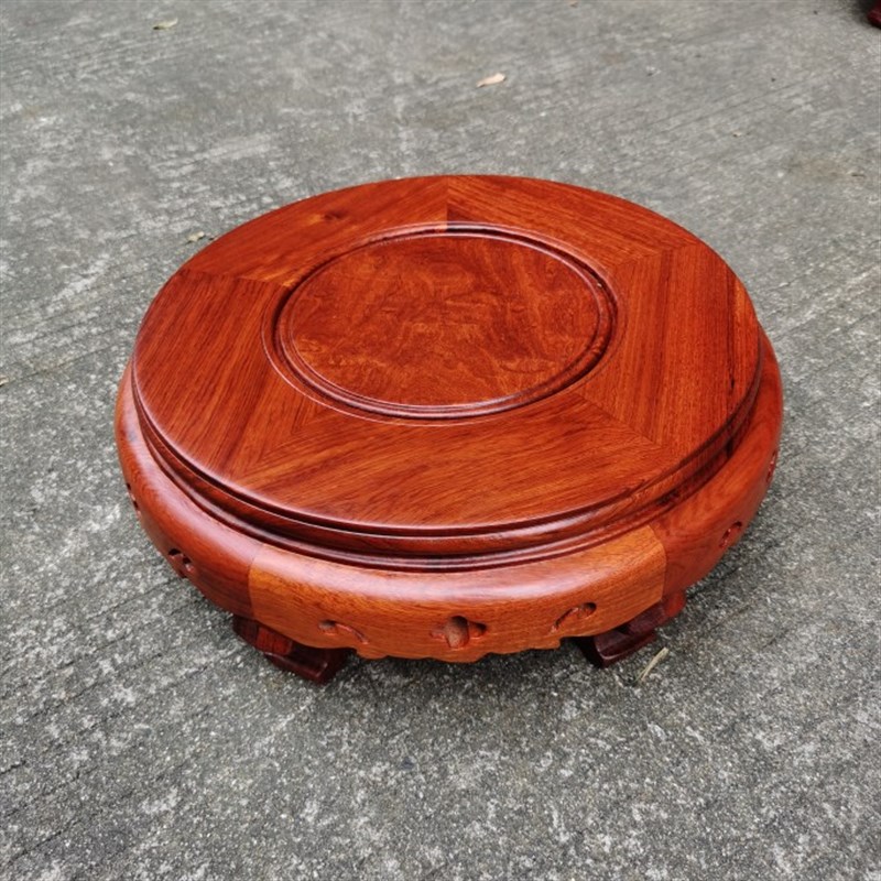 大果紫檀红木底座圆形实木奇石底座摆件架子花瓶底座缅甸花梨木