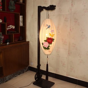 中式实木落地灯客厅灯大气仿古灯手工绘画灯罩书房灯雕刻龙头龙纹