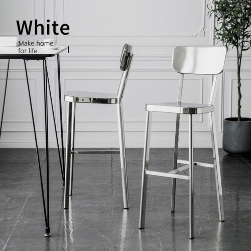 关于白简约现代不锈钢酒吧椅工业风金属高凳子家用铁艺靠背吧台椅