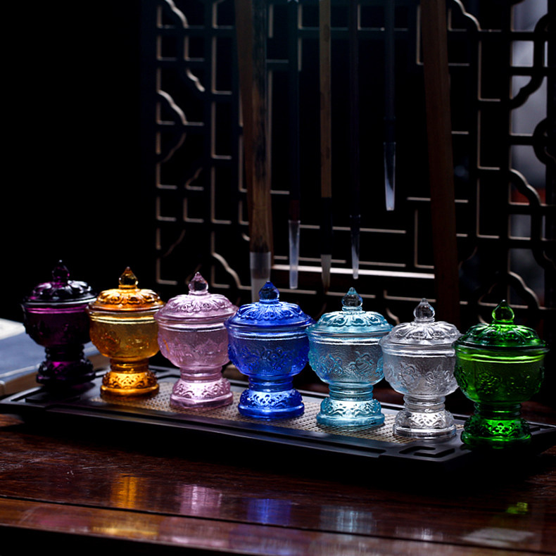 家居佛堂七宝琉璃观音大悲圣水杯贡杯古法琉璃七彩八吉祥供水杯,节庆用品/礼品,文化创意杯子,淘宝优惠券,粉丝福利购,淘宝优惠卷