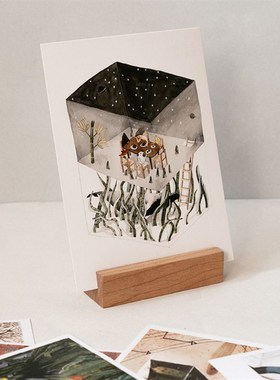 MUMO木墨 明信片名片底座  樱桃黑胡桃木家居摆件装饰