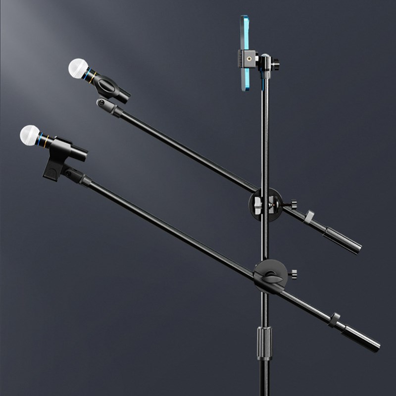 麦克风支架摄影横杆夹轮手机直播俯拍斜杆话筒支架三脚架固定夹盘