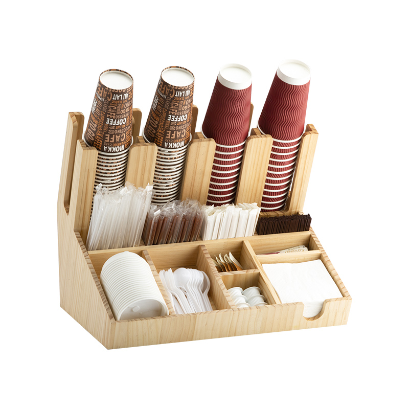 商用木质收纳架奶茶店吧台纸杯架子咖啡原木取分杯器置杯架吸管盒
