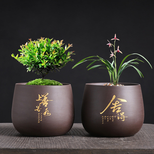 精品紫砂花盆办公室桌面多肉兰花有孔透气小盆栽家居阳台陶瓷摆件