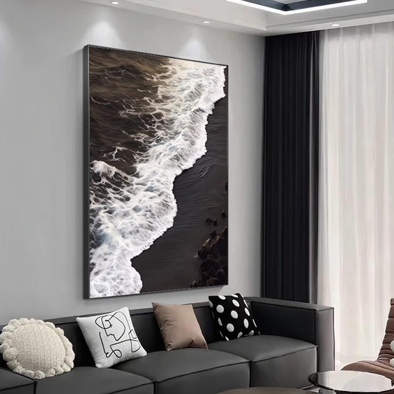 黑白灰客厅装饰画落地画极简抽象艺术玄关挂画高级感背景墙画壁画图片
