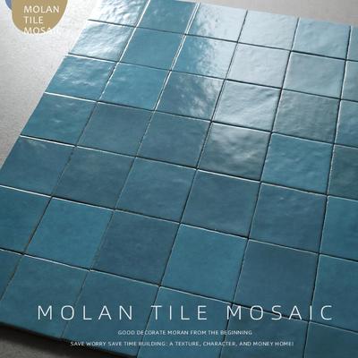 马拉齐平替油画 画蓝色渐层手工砖化妆室厨房磁砖入户小方砖阳台