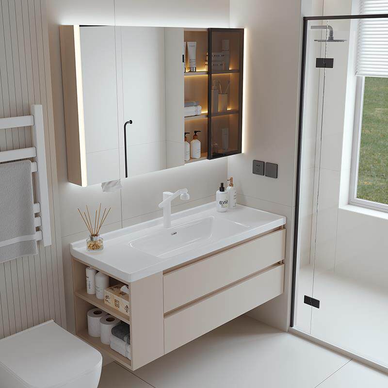 新款带侧边收纳浴室柜陶瓷一体盆洗漱台卫生间洗脸池洗手盆柜组合