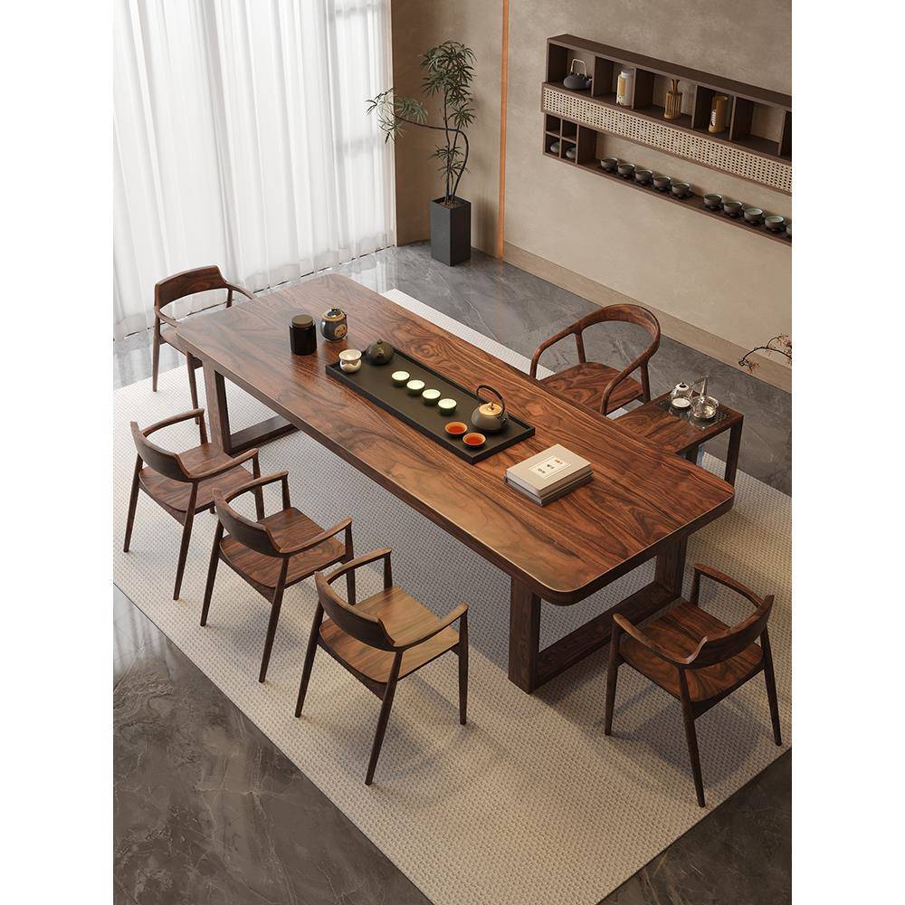 南美胡桃木茶桌椅组合家用客厅新中式实木办公室泡茶台书桌一体