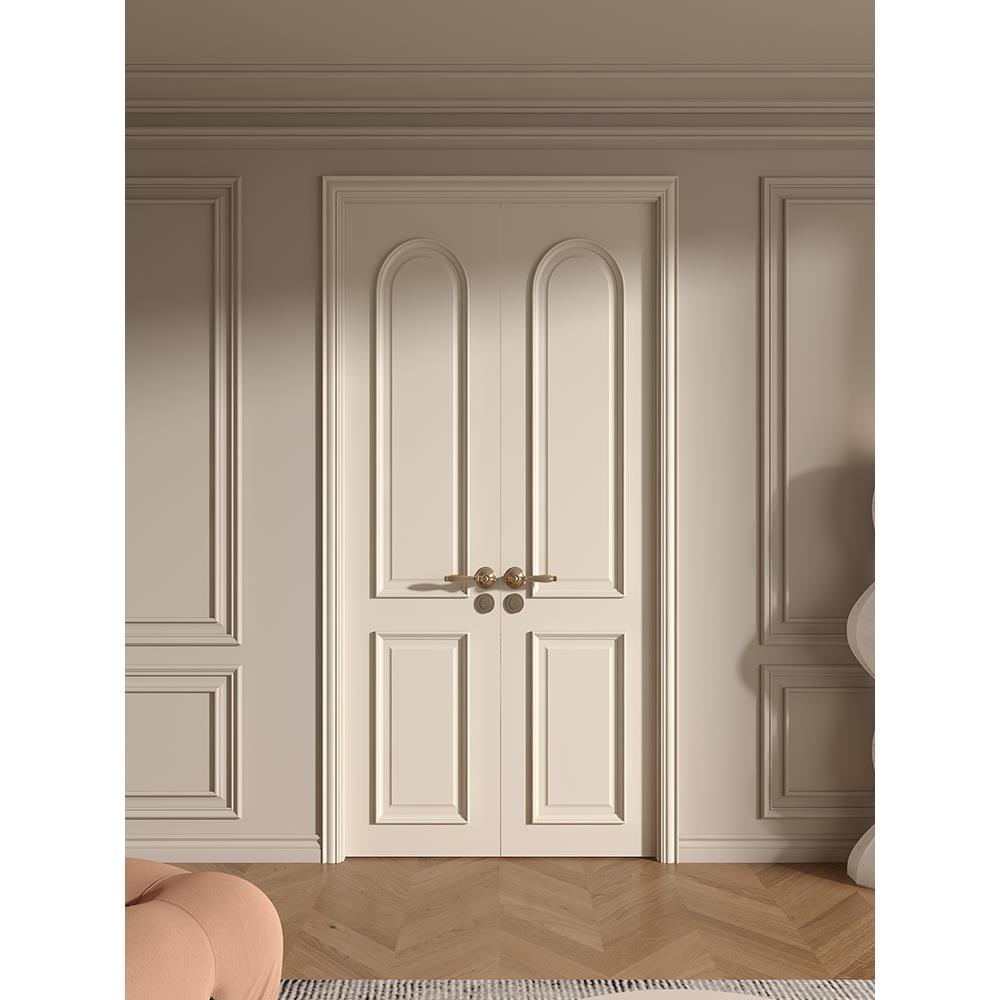 木以木作实木烤漆门弧形卧室房间双开门轻法式白色书房客厅入户门