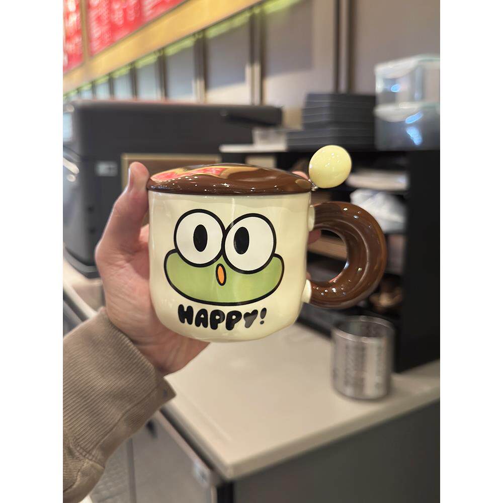 马克杯带盖勺陶瓷杯子女生情侣水杯家用可爱早餐咖啡杯子男高颜值