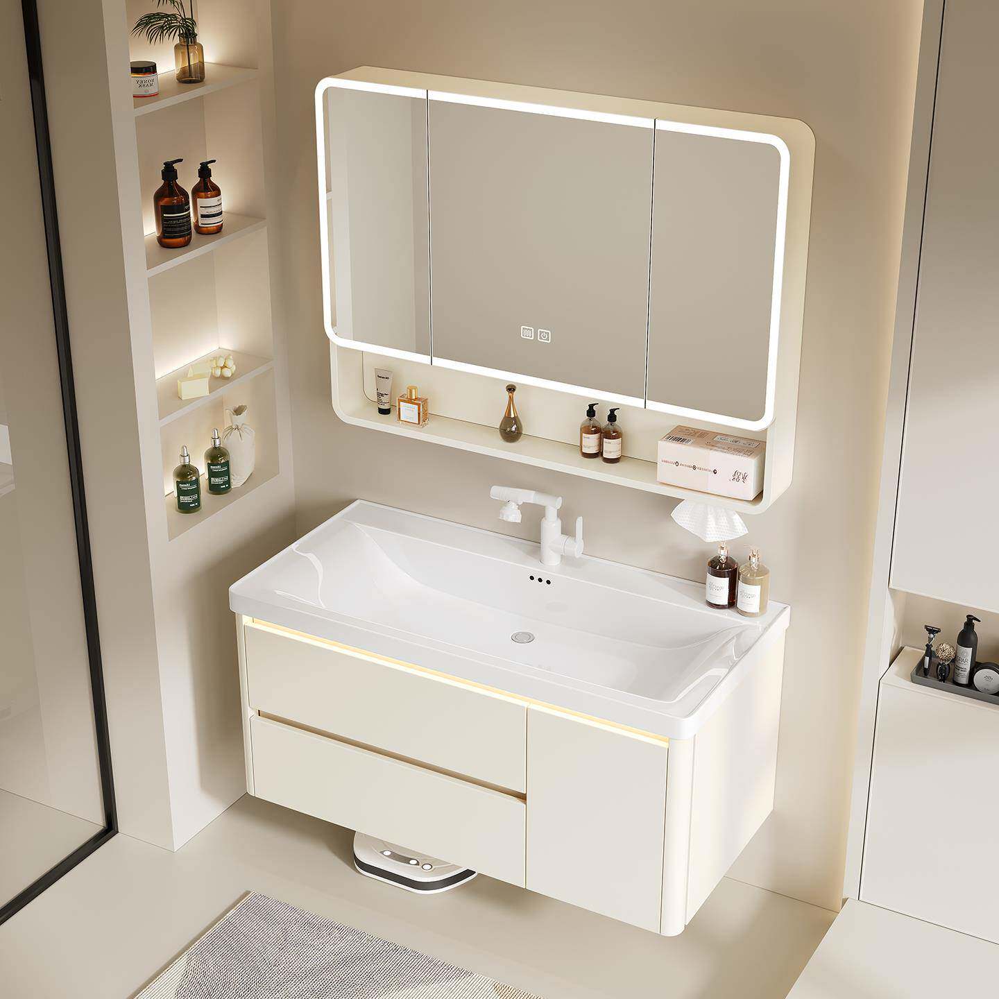 大口径海洋盆蜂窝铝浴室柜组合陶瓷一体盆洗手洗脸盆卫生间洗漱台