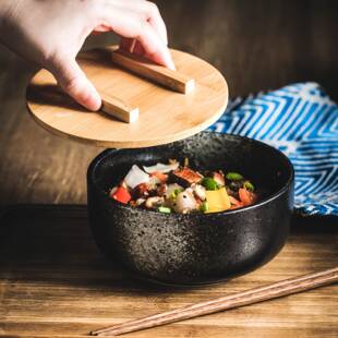 碗泡面 面碗宿舍学生陶瓷餐具饭碗家用大碗日式个人专用精致黑色