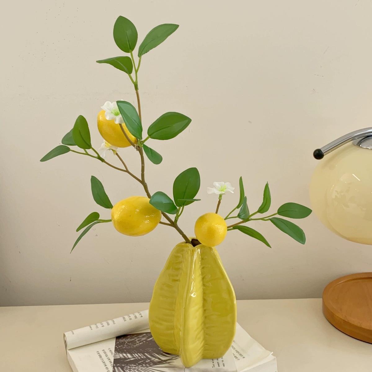 柠檬果彷真花杨桃陶瓷花瓶客厅高级感创意家居装饰品摆件