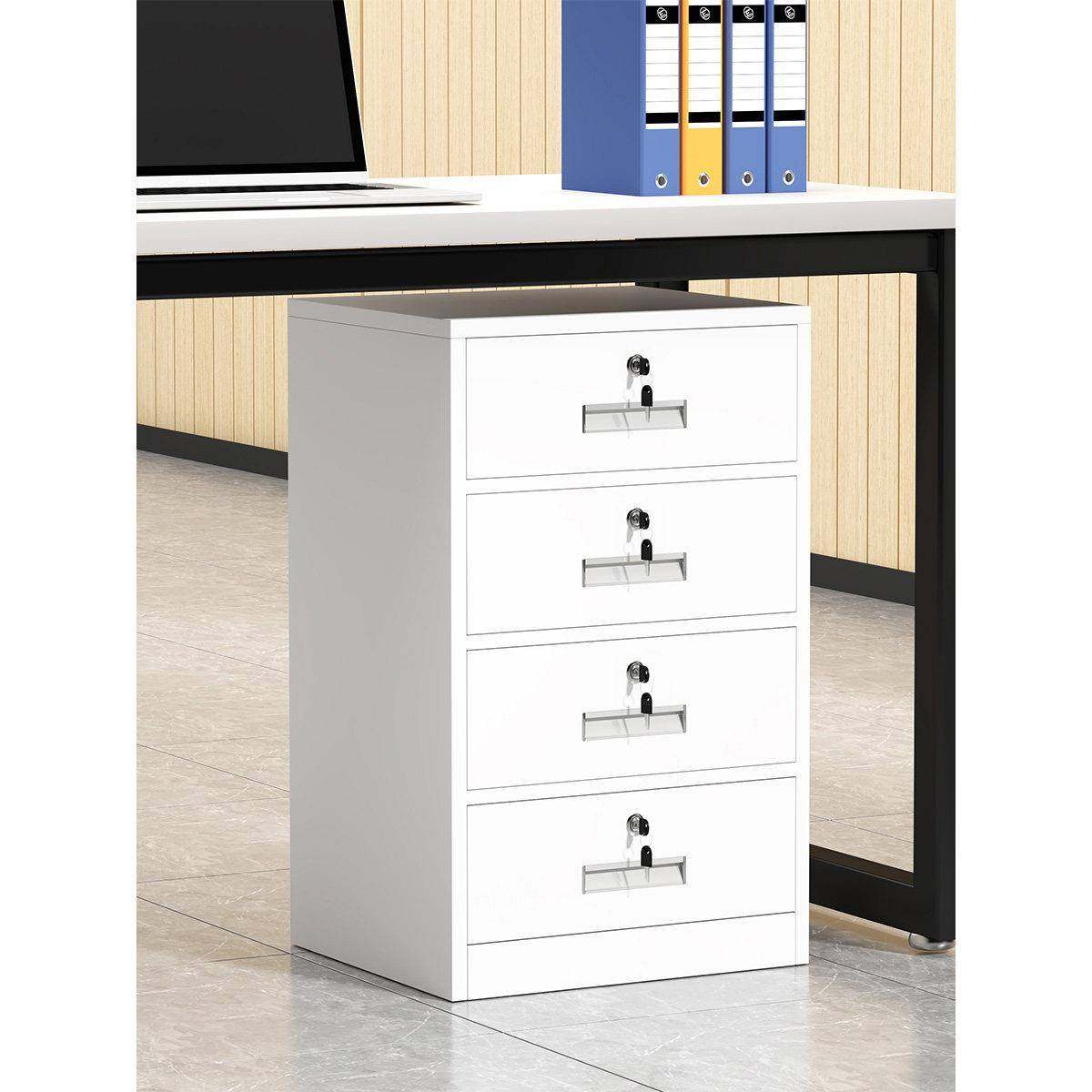 矮柜钢制文件柜办公室铁皮储物柜桌下收纳柜移动杂物柜带锁抽屉柜