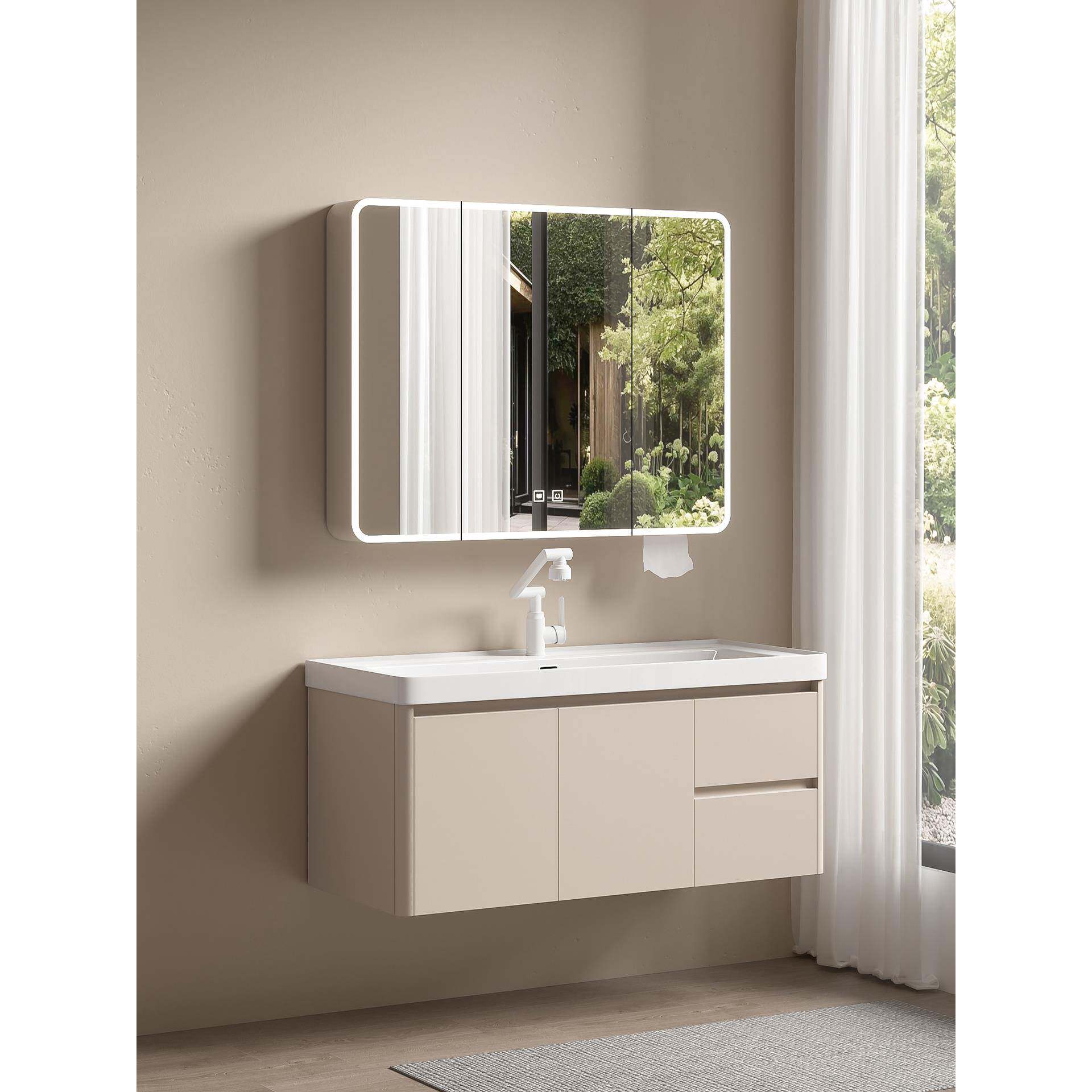 加深海洋盆蜂窝太空铝圆弧浴室柜组合陶瓷一体盆洗手洗脸池洗漱台