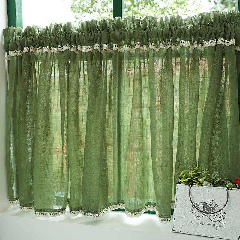 美式田园透光纱帘乡村覆古隔断短门帘小窗户遮挡半帘免打孔窗帘长