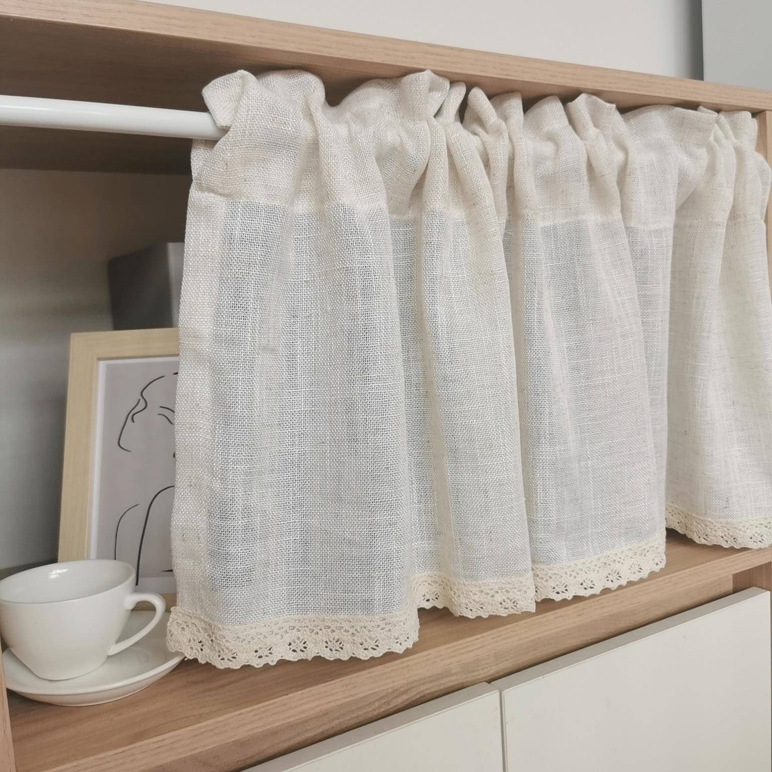 思幔棉麻短门帘厨房半帘穿杆美式乡村北欧文艺小窗帘简约门帘日式