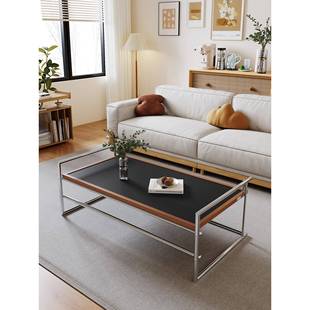 束静里约茶几包豪斯客厅家用小户型茶台设计师覆古实木不锈钢茶桌