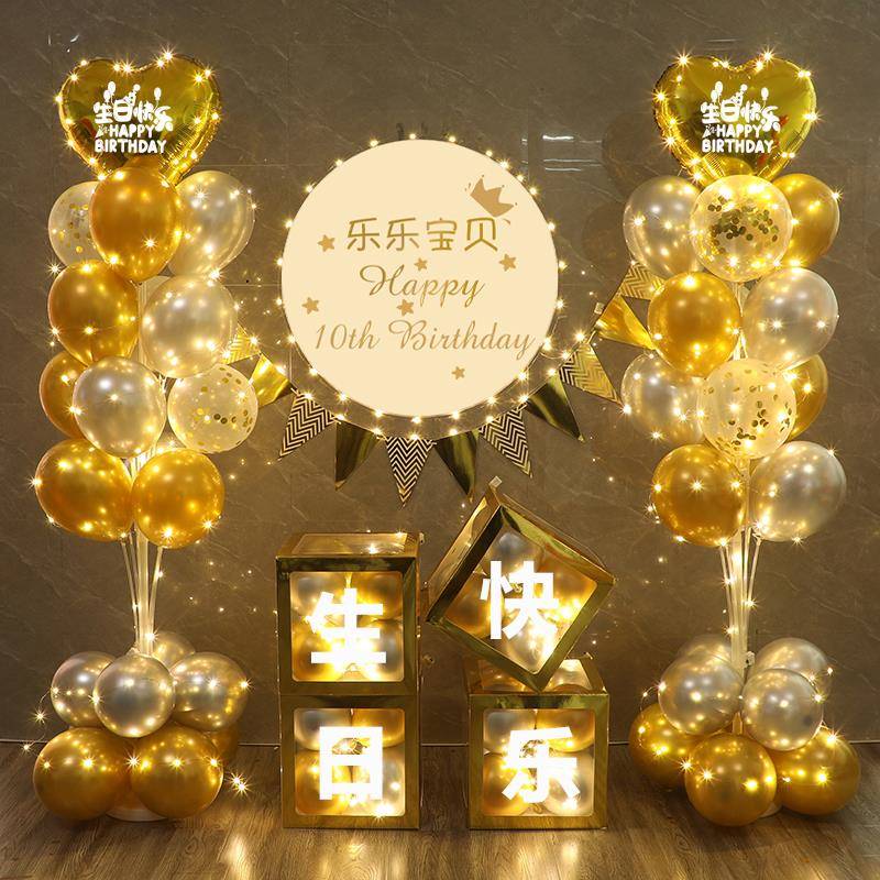 网红发光生日海报装饰场景布置气球儿童宝宝周岁快乐派对男孩女孩