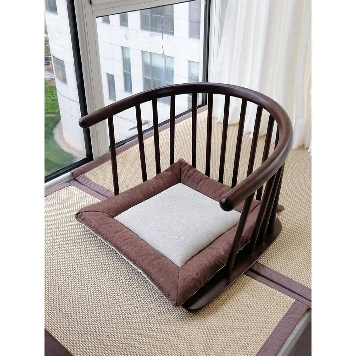 榻榻米座椅实木靠背打坐椅无腿圈椅床上飘窗茶椅带扶手日式和室椅