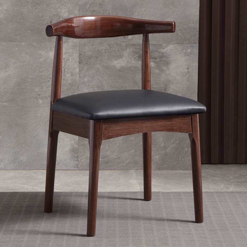 实木餐椅家用简约围椅泡茶客人椅原木会议椅深色牛角椅全实木椅子