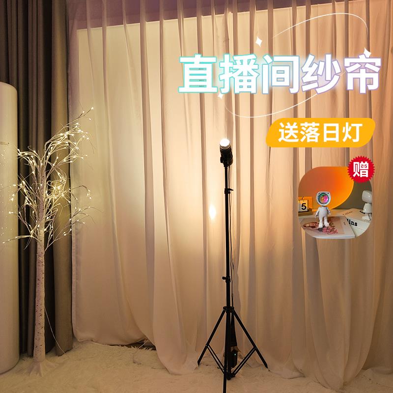 直播间窗帘女主播魔术贴白色纱帘场景布置背景帘白纱背景墙背景布