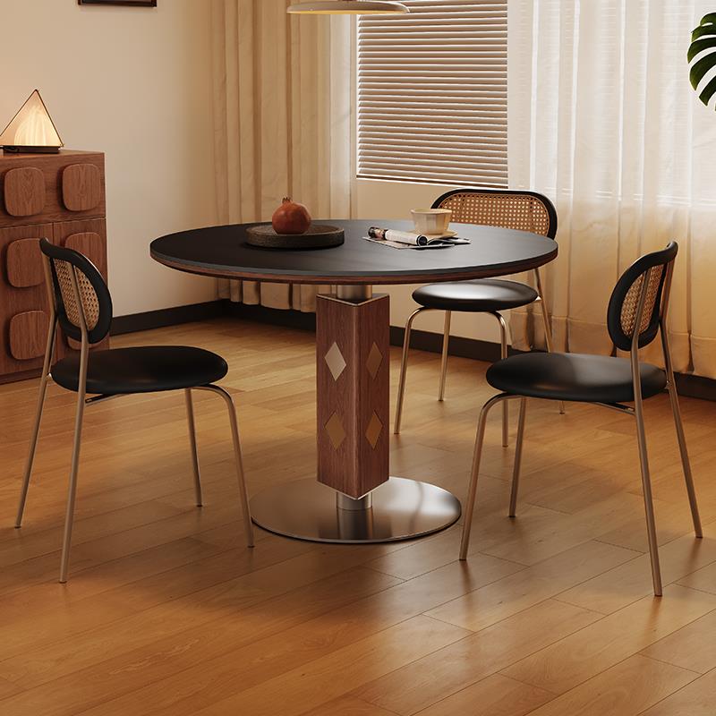 中古圆桌小户型家用波棱覆古1米洽谈圆形金属包豪斯实木岩板饭桌