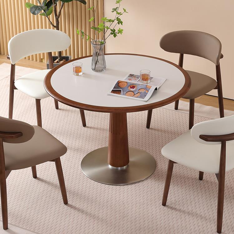 北欧实木岩板纯白圆桌日式家用小户型现代简约饭厅饭桌餐桌椅组合