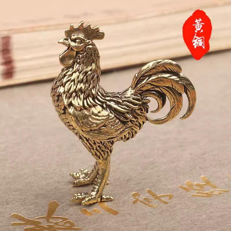 纯黄铜小摆件桌面手把件生肖十二大公鸡镇宅吉祥物茶道茶宠工艺品