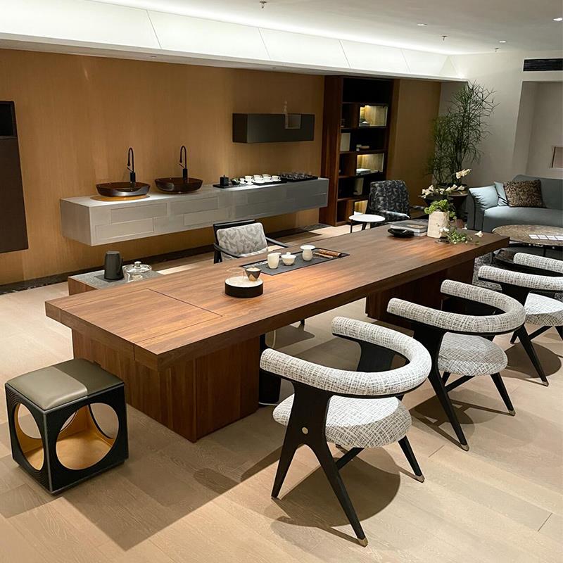 新中式茶桌椅组合实木现代简约客厅家用设计师黑胡桃木茶桌泡茶台