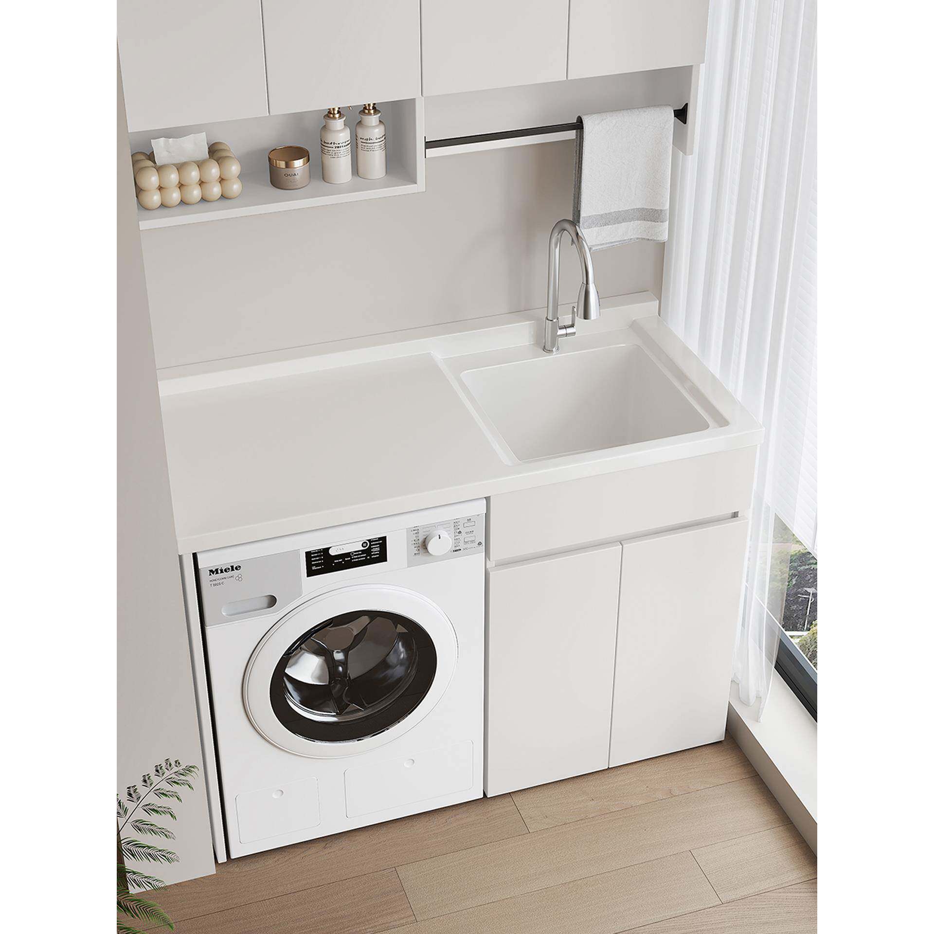 定制不带搓衣板蜂窝铝洗衣机一体阳台柜浴室柜组合扫地机洗衣机柜