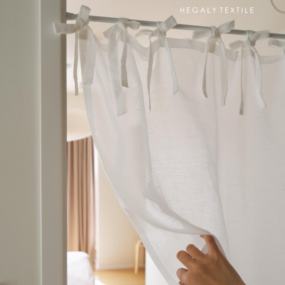 HEGALY 透光门帘白色窗纱棉麻日式系带隔断拍摄背景玄关厨房半帘